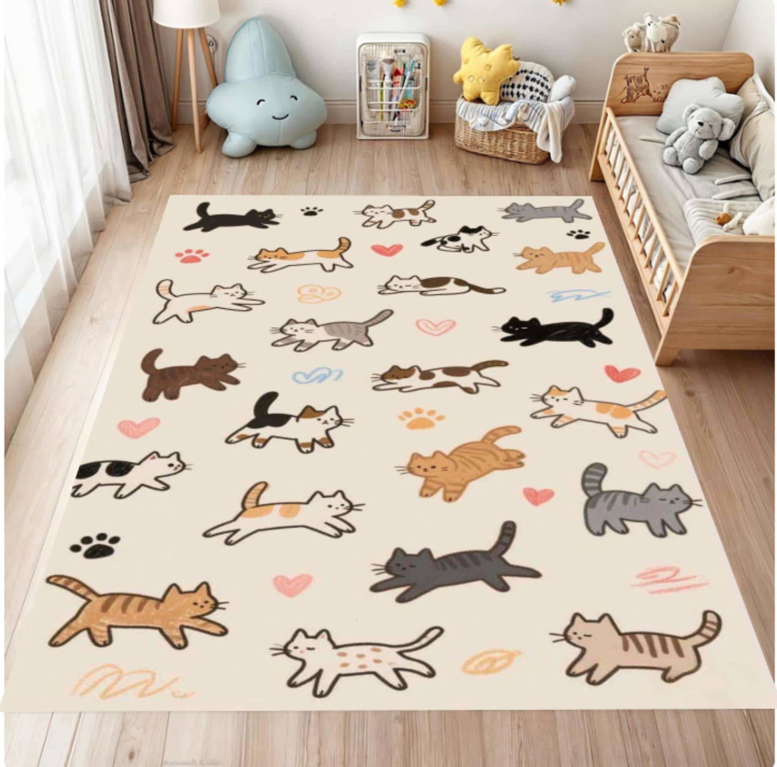 Cute Cat Rug - Playful Cat Pattern Rug for Kids' RoomTVC1708358