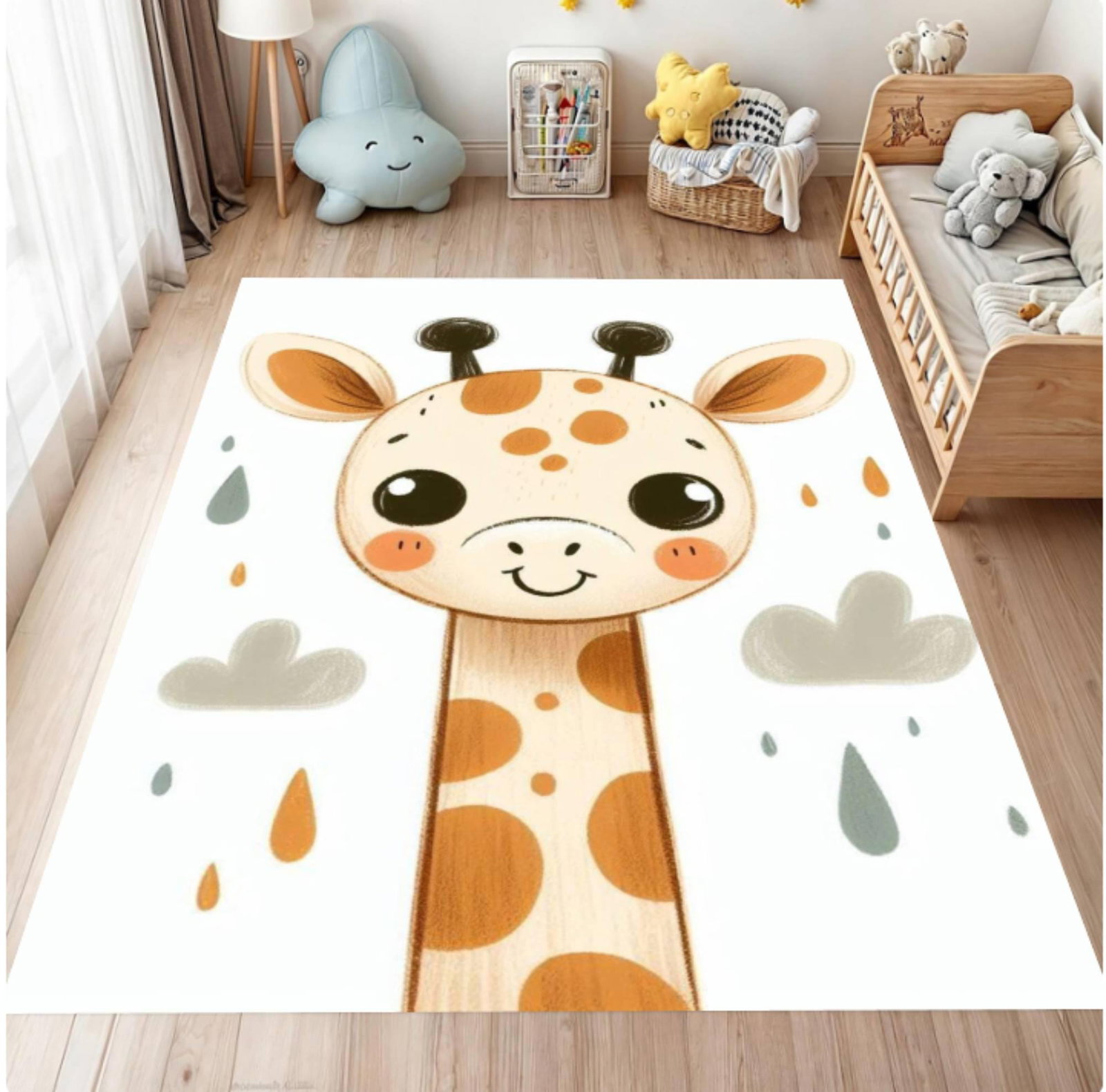 Cute Giraffe Kids Room Rug Neutral Safari Nursery RugTVC1708366