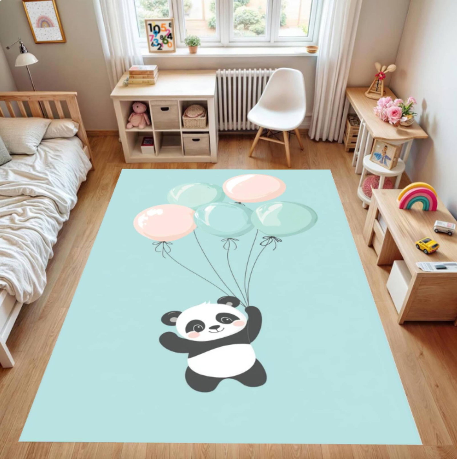 Cute Panda with Balloon Carpet - Kids Room RugsTVC1708389
