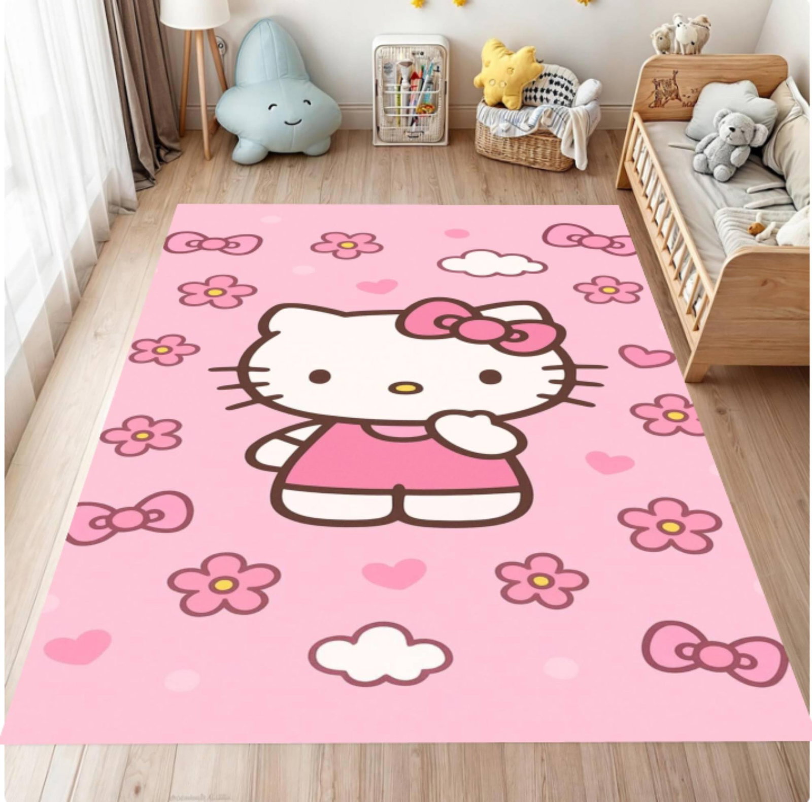 Cute Pink Kitten Kids Rug Kawaii Cartoon Rug Nursery DecorTVC1708373