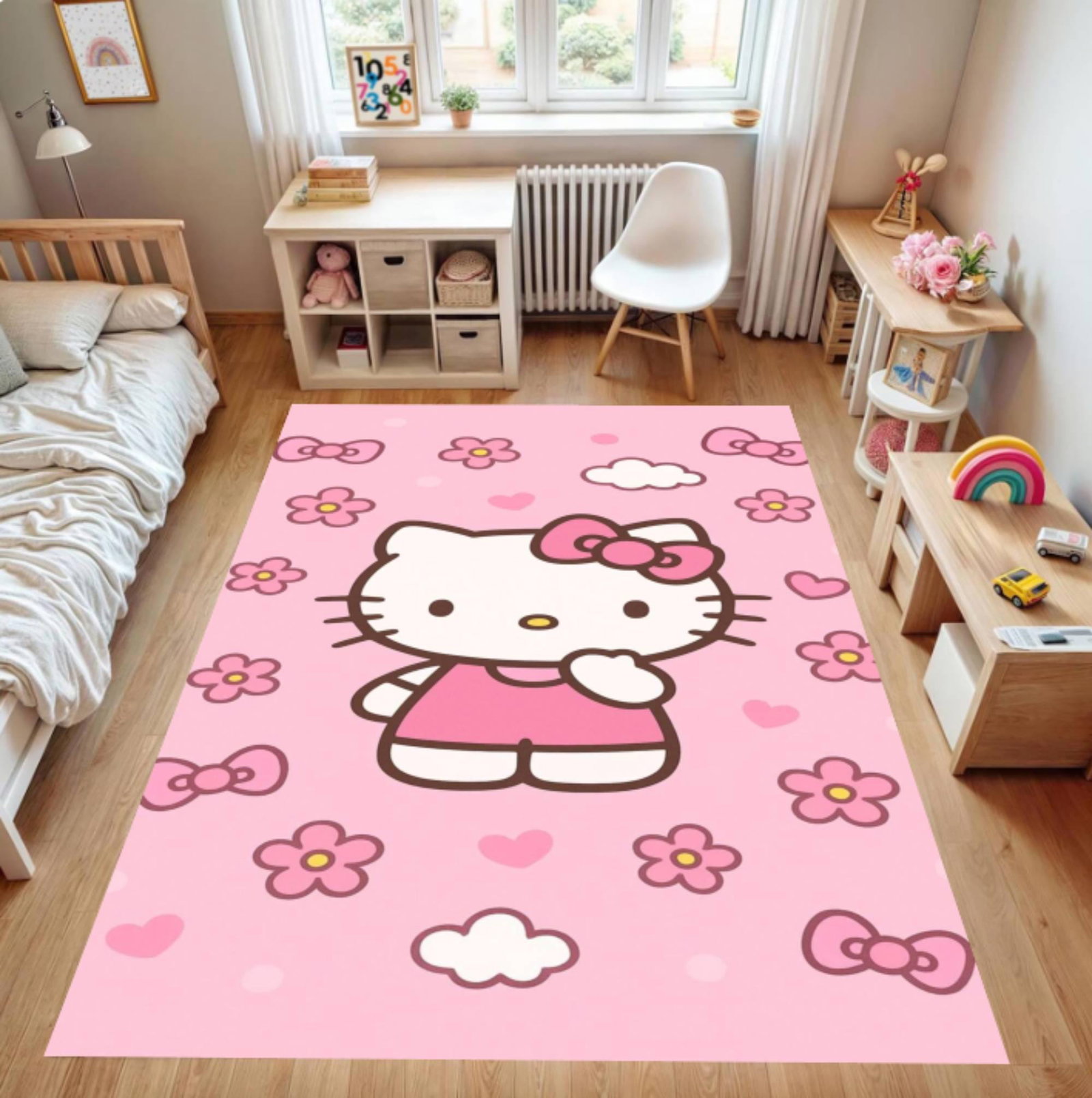 Cute Pink Kitty Kids Rug, Kawaii Cartoon DecorTVC1708395