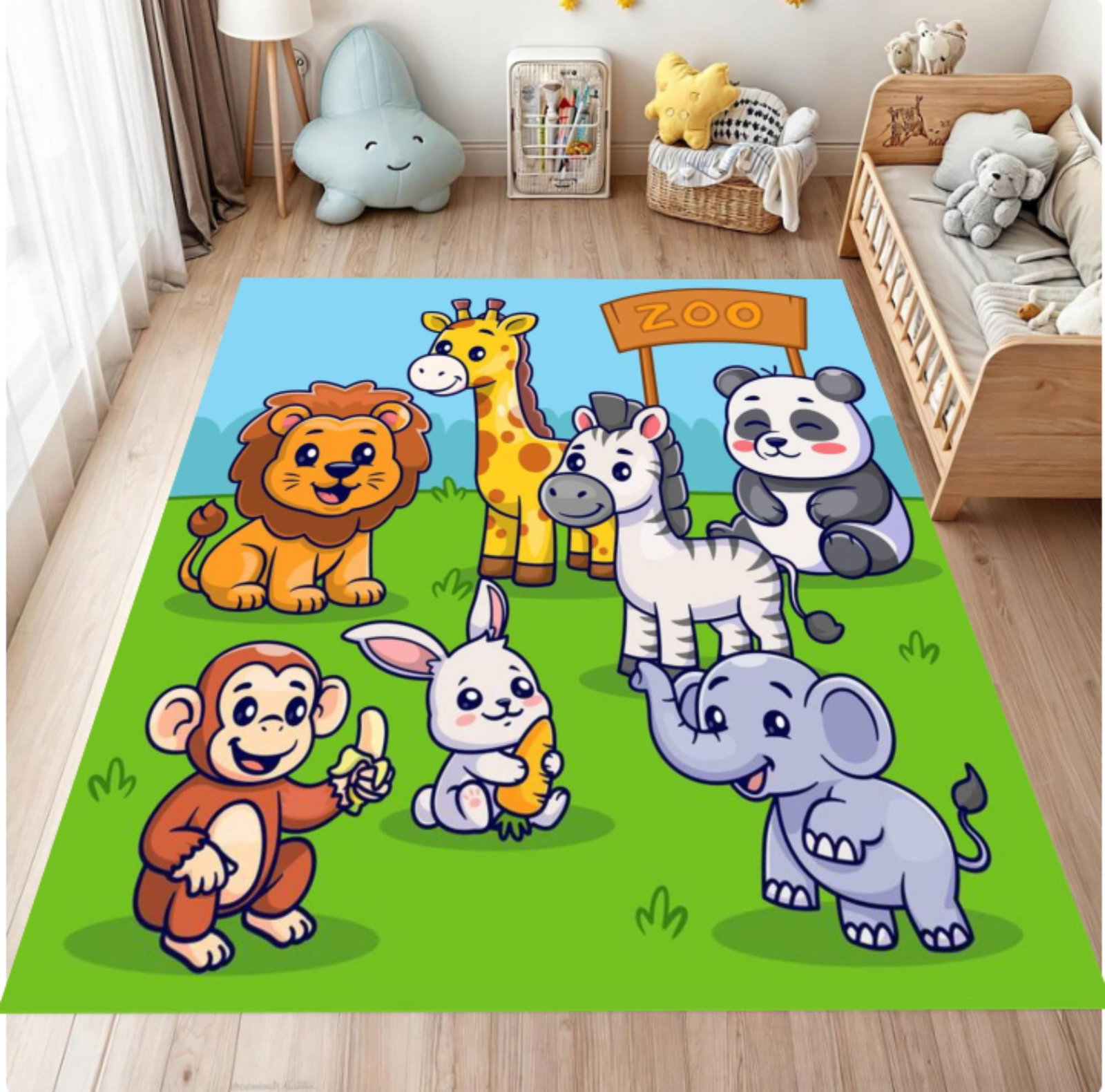 Cute Zoo Animals Kids Rug - Safari Cartoon Playroom Floor MatTVC1708365