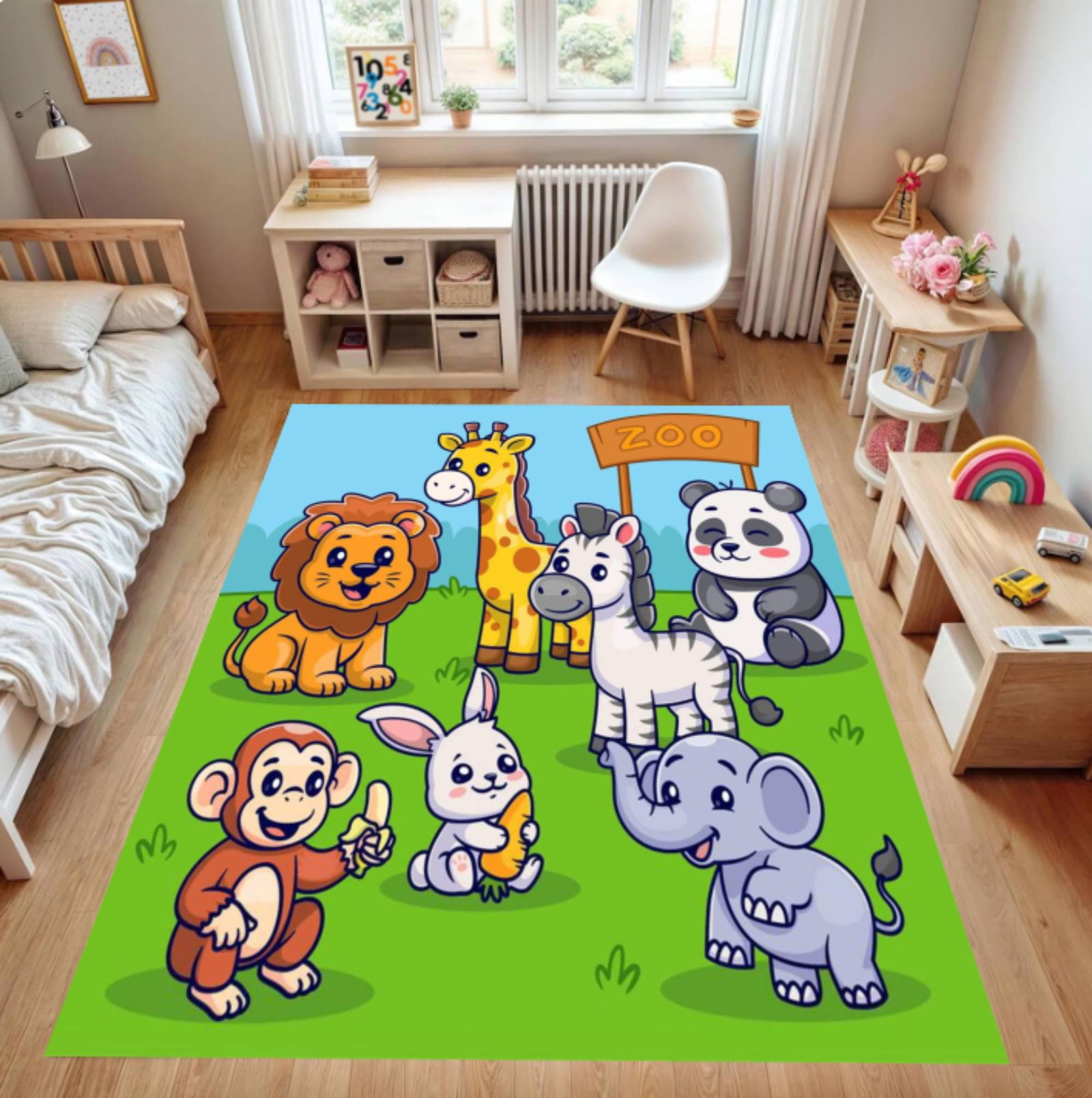 Cute Zoo Animals Cartoon Kids Rug - Kids Room RugsTVC1708388