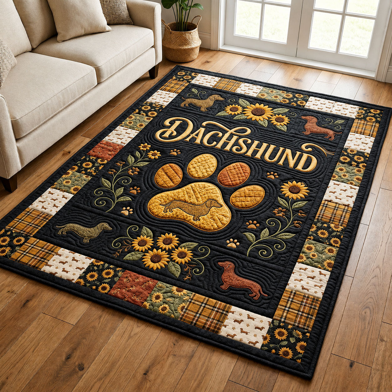 Dachshund Sunflower Area Rug - Non-Slip Washable 3D Print Rug for Living Room & Bedroom (DesignTVC2108205
