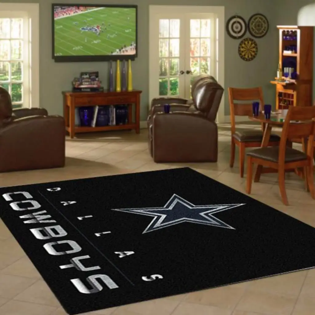 Dallas Cowboys Rug - Perfect for Living Room Decor Black and White