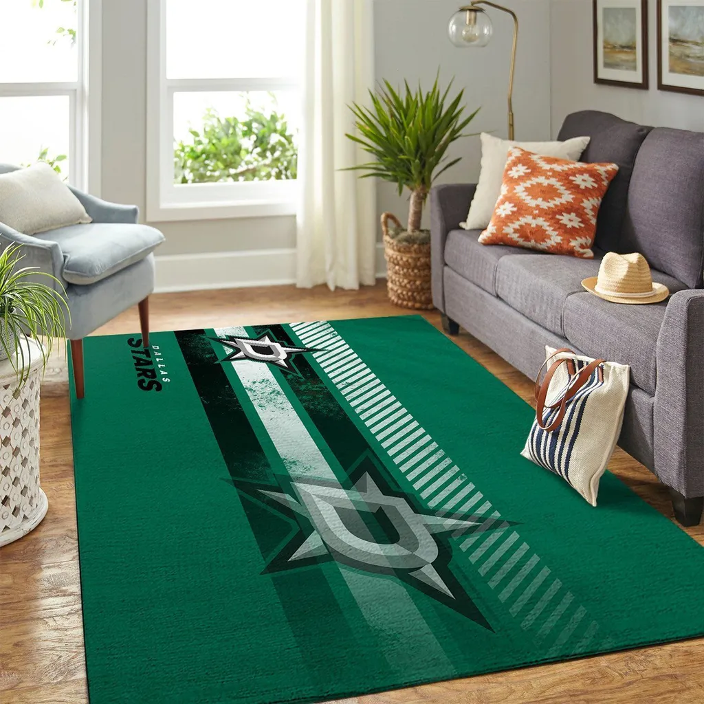 Dallas Ice Hockey Team Logo Printed Carpet Rug Black and Green