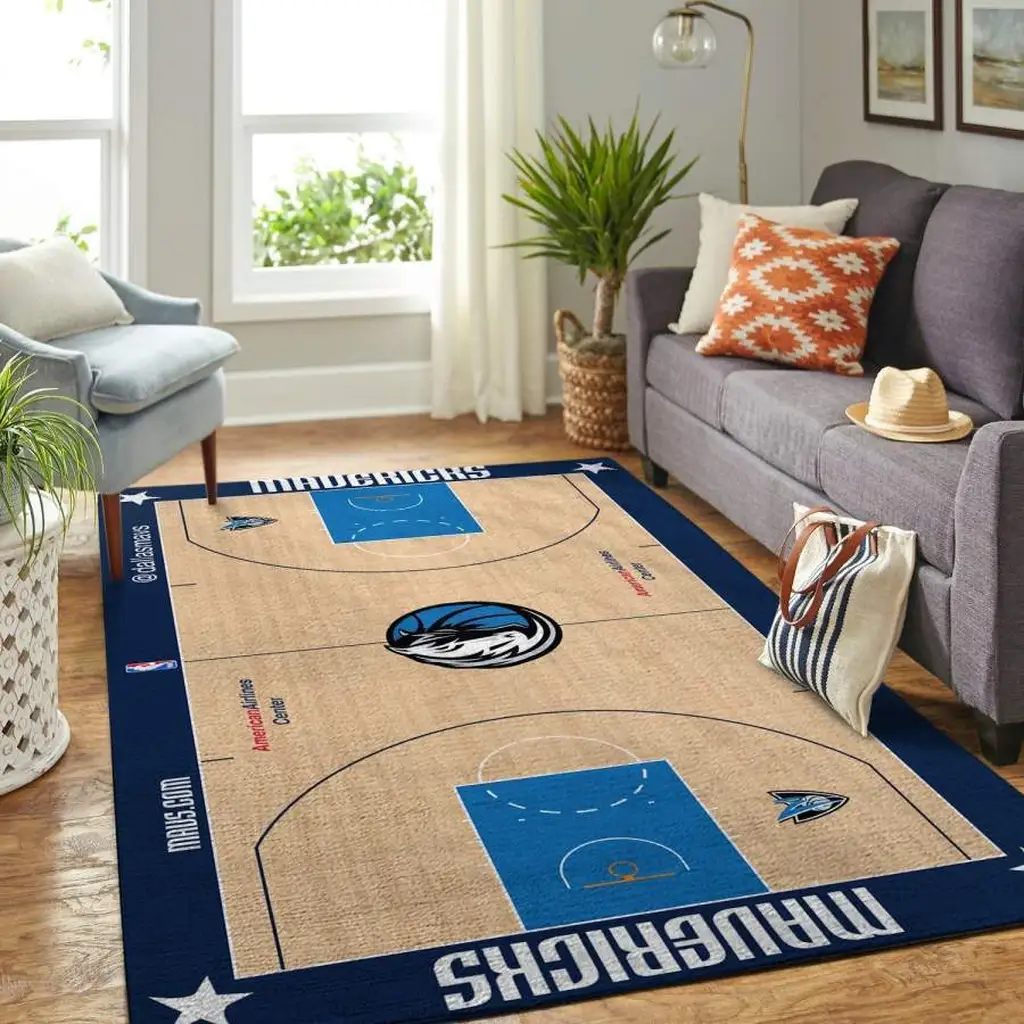 Dallas Mavericks Rug - Basketball Court Area for Home Decor Beige and Blue