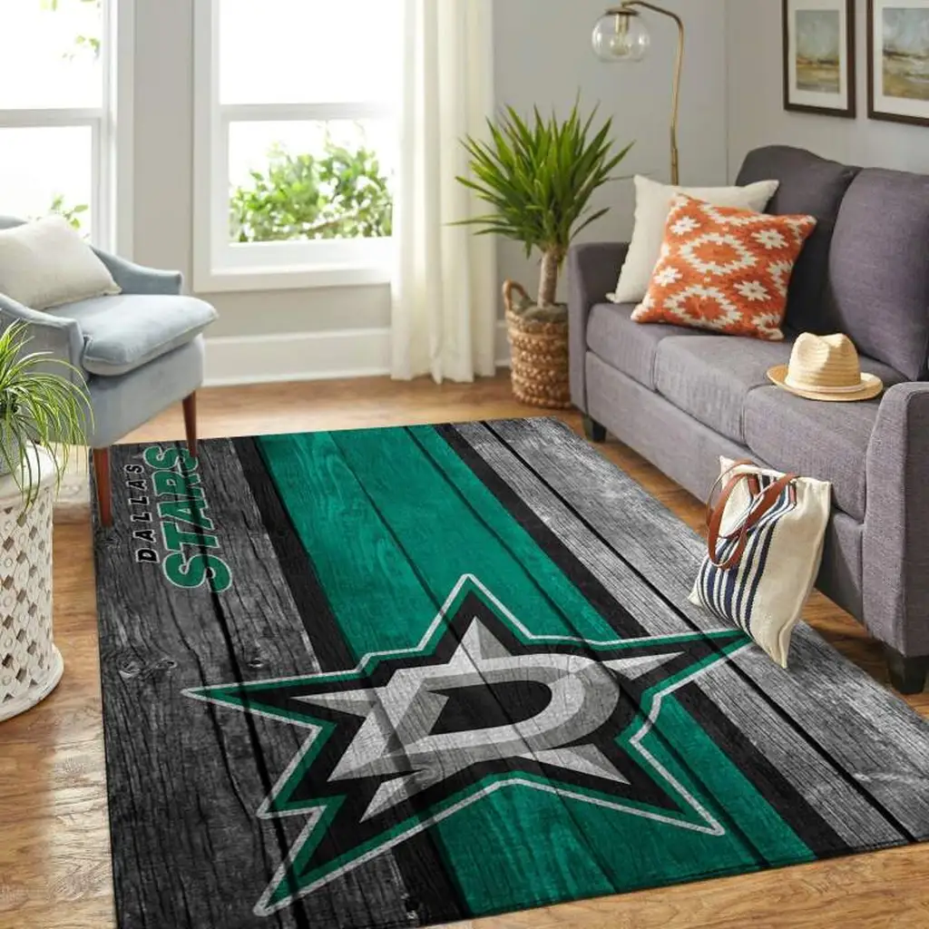 Dallas Stars Rug - Wood Plank Area Ideal for Hockey Fans Black and Green