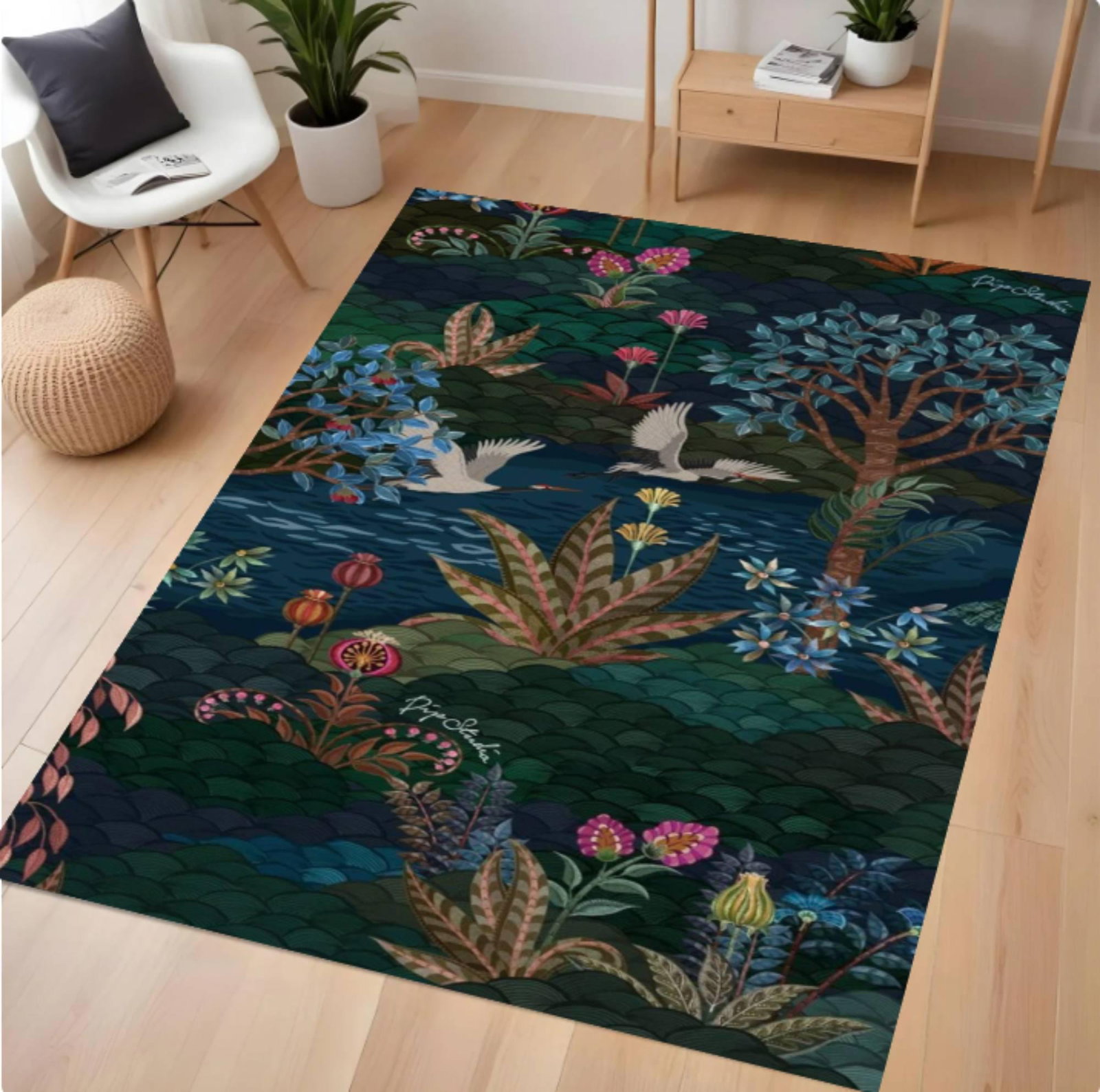 Dark Bloemenbotanisch Rug Forest Exotische Birds Maximalist Jungle Decor WashableTVC1708375