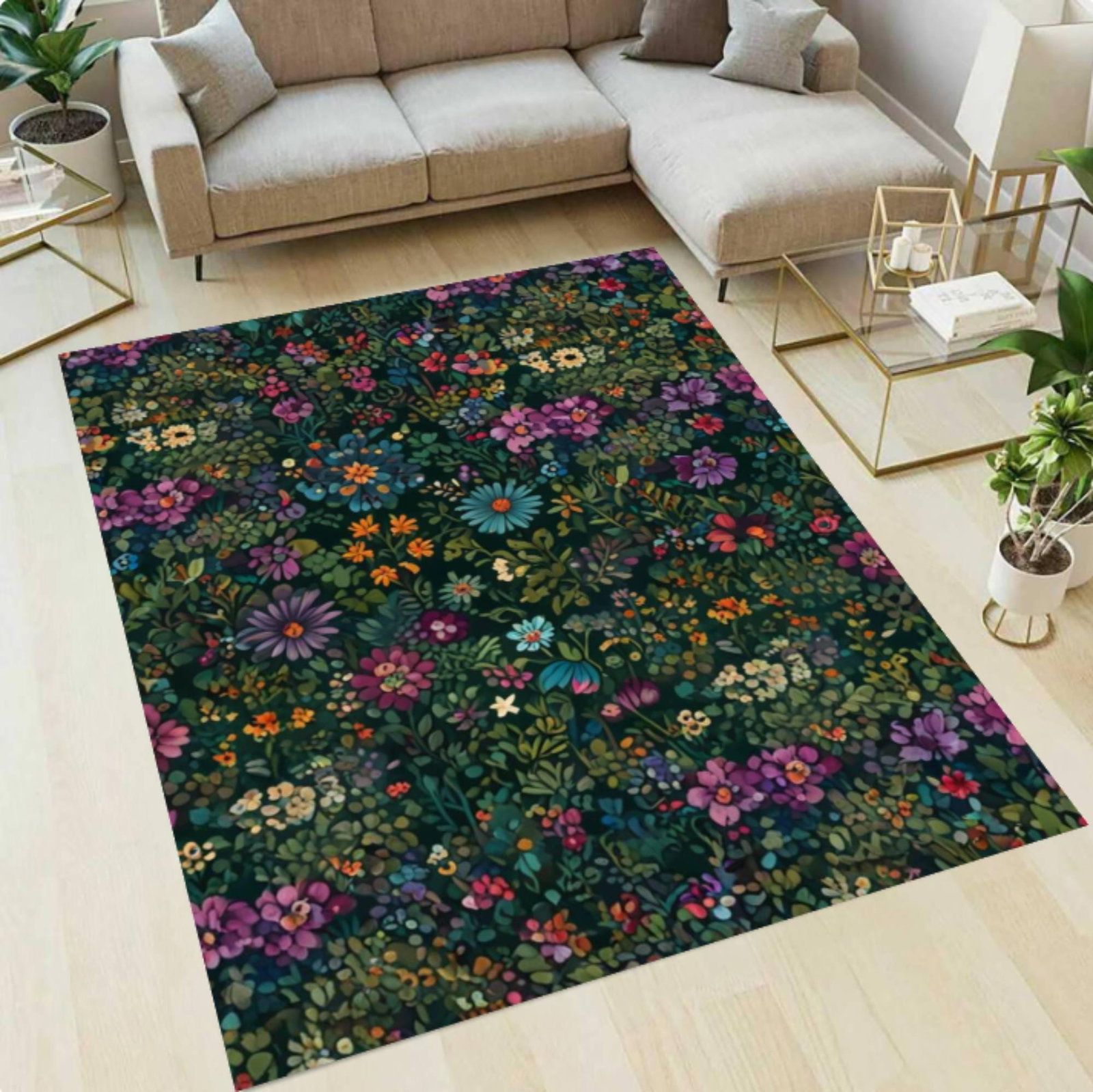 Dark Floral Area Rug, Moody Botanical Garden Cottagecore DecorTVC1708395