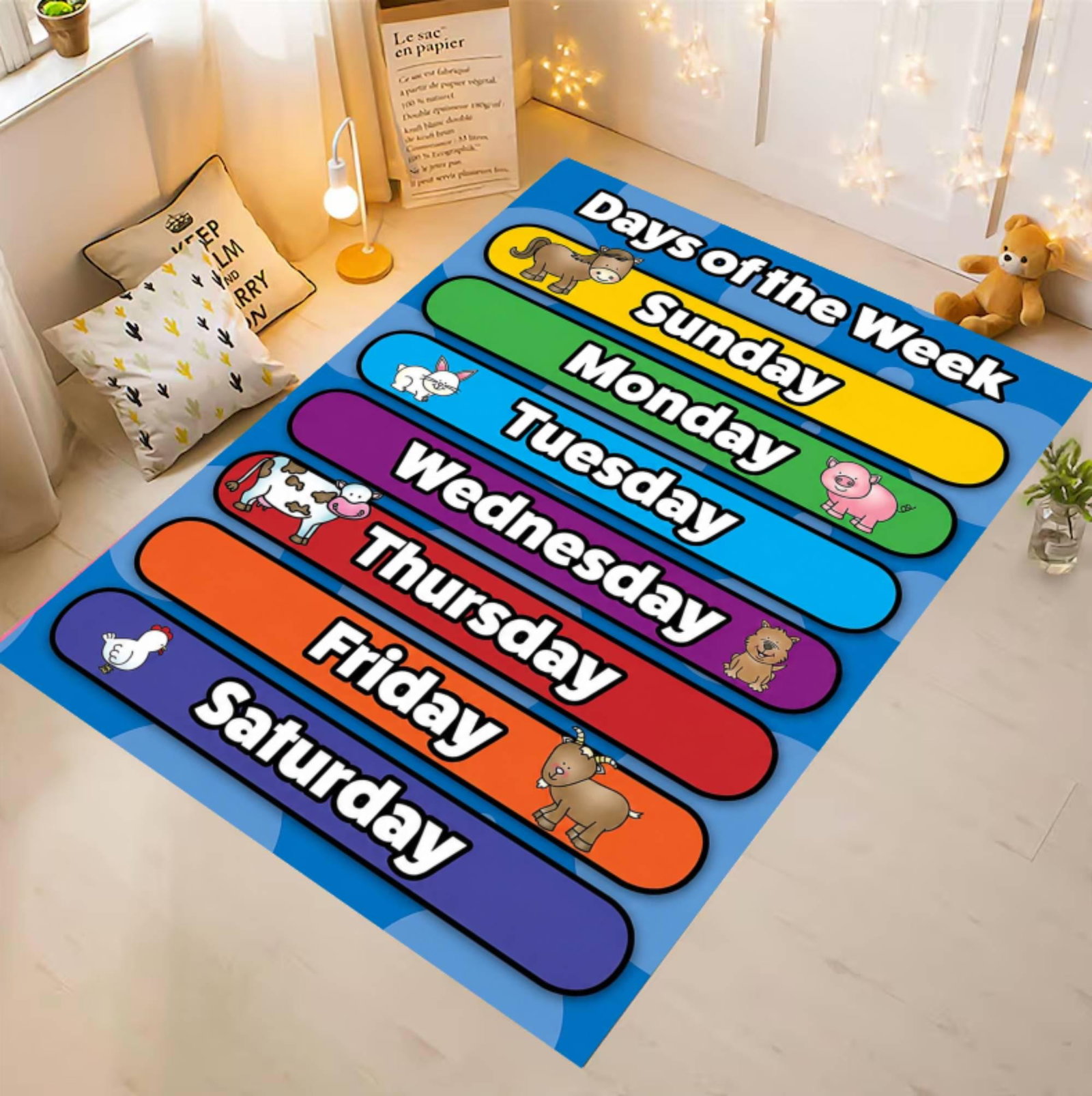 Days of Week Kids Rug Educational Classroom Rug Washable Non-slipTVC1708369