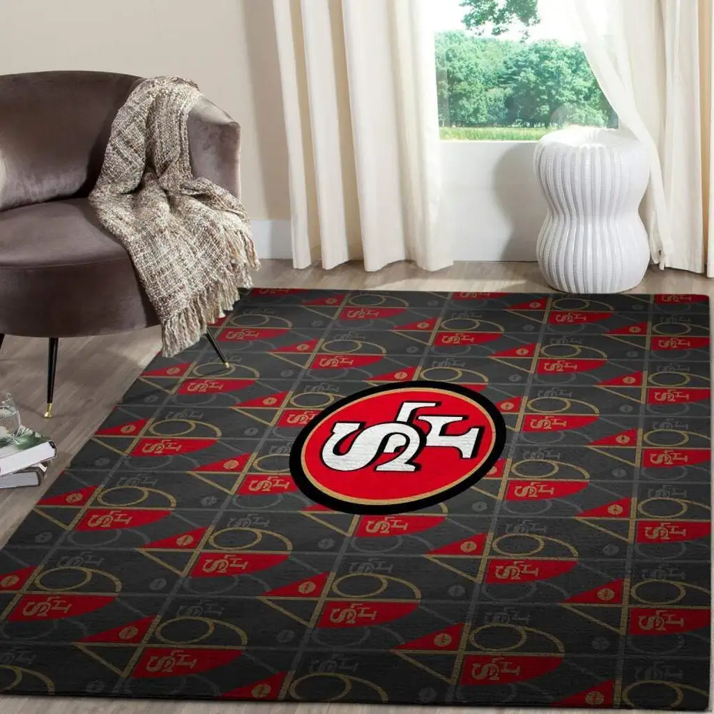 Decorative Rug Bold Central Pattern for Living Room Decor Black and Red