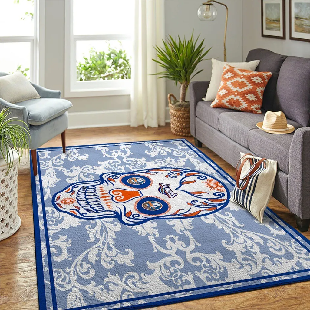 Decorative Rug Sugar Skull Design for Living Room Decor Blue and White