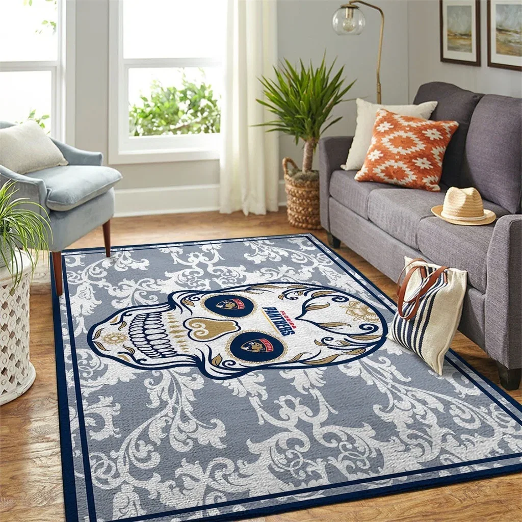 Decorative Rug with Skull Design for Home Accent Blue and White