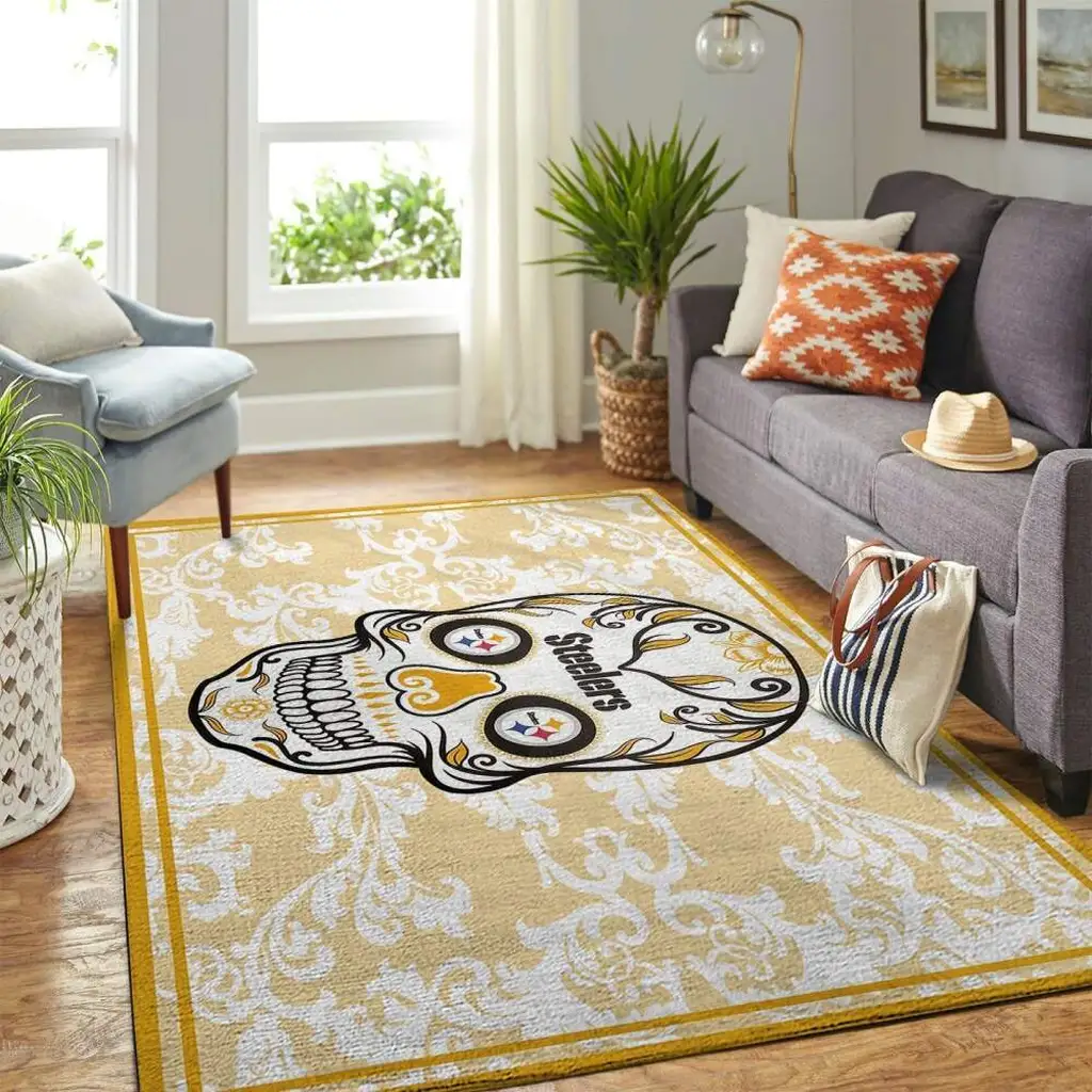 Decorative Rug with Skull Design for Living Room Decor Beige and White