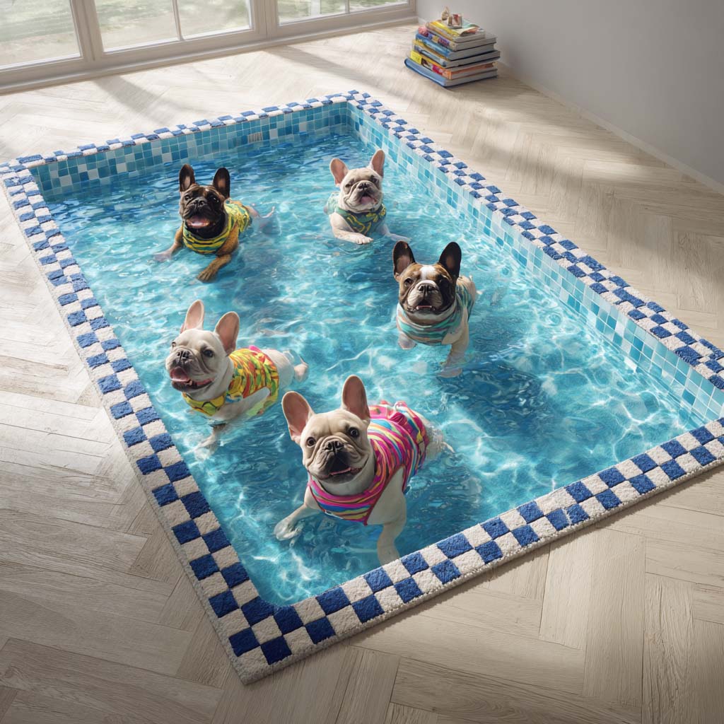 Deep-Dive Frenchies Area Rug - Non-Slip Washable 3D Print Rug for Living Room & BedroomTVC210871