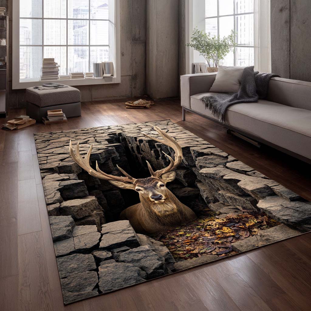 Deer Area Rug - Non-Slip Washable 3D Print Rug for Living Room & BedroomTVC2108131
