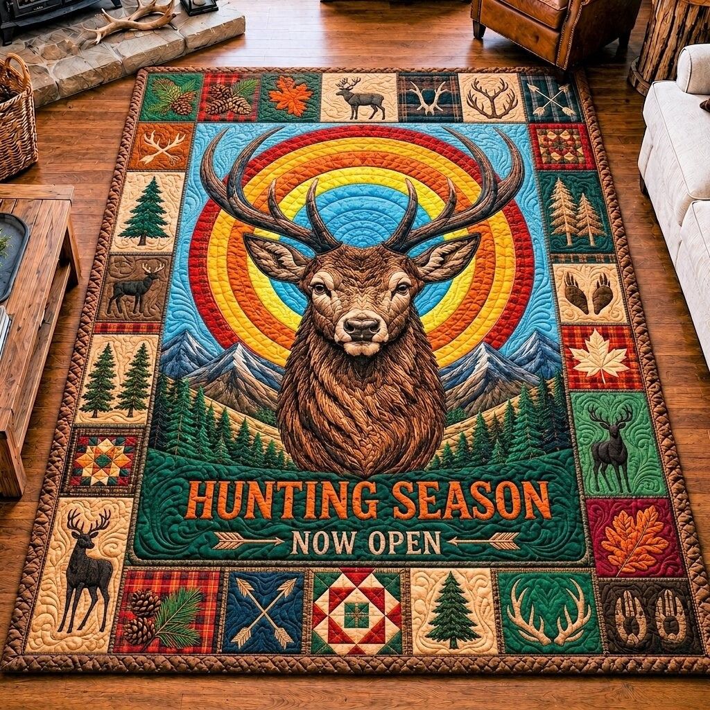 Deer Hunting Lodge Area Rug - Non-Slip Washable 3D Print Rug for Living Room & BedroomTVC2108916