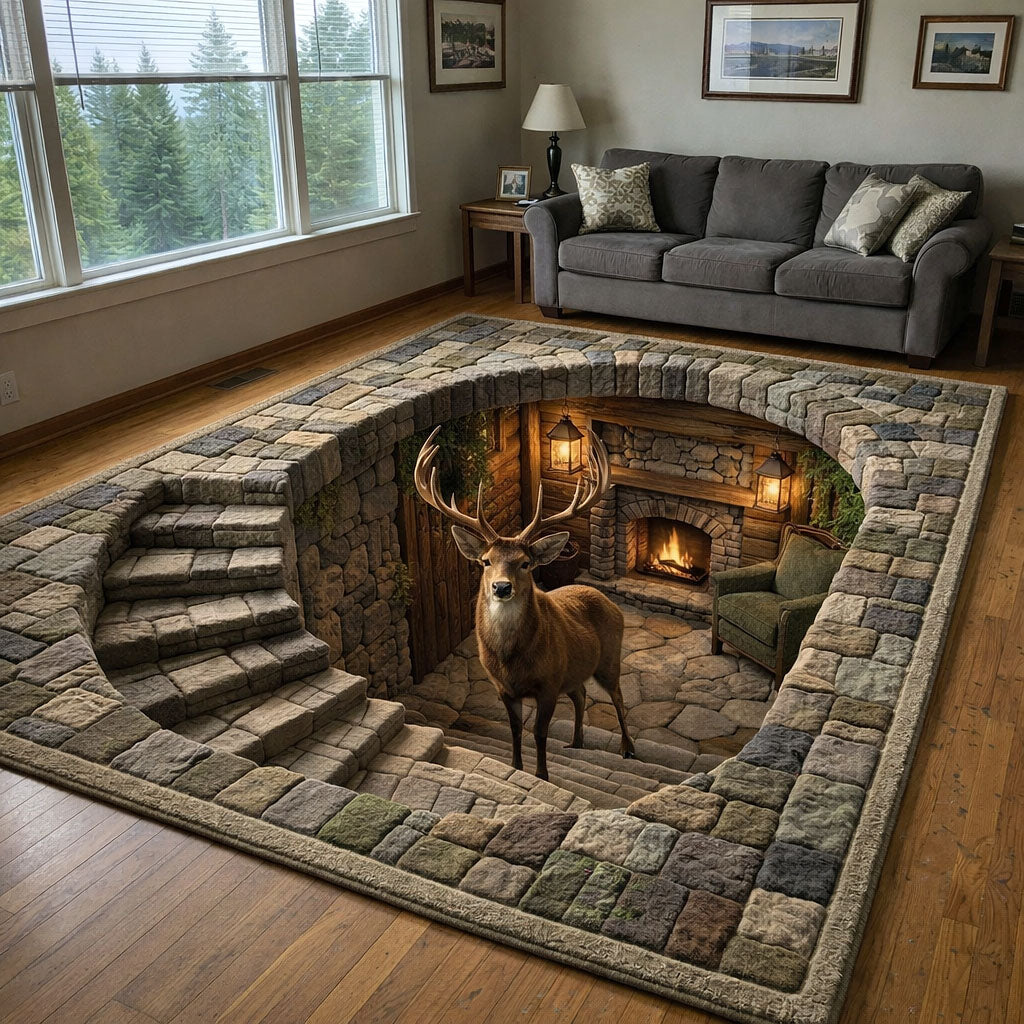 Deer Serenity Area Rug - Non-Slip Washable 3D Print Rug for Living Room & Bedroom (DesignTVC2108204