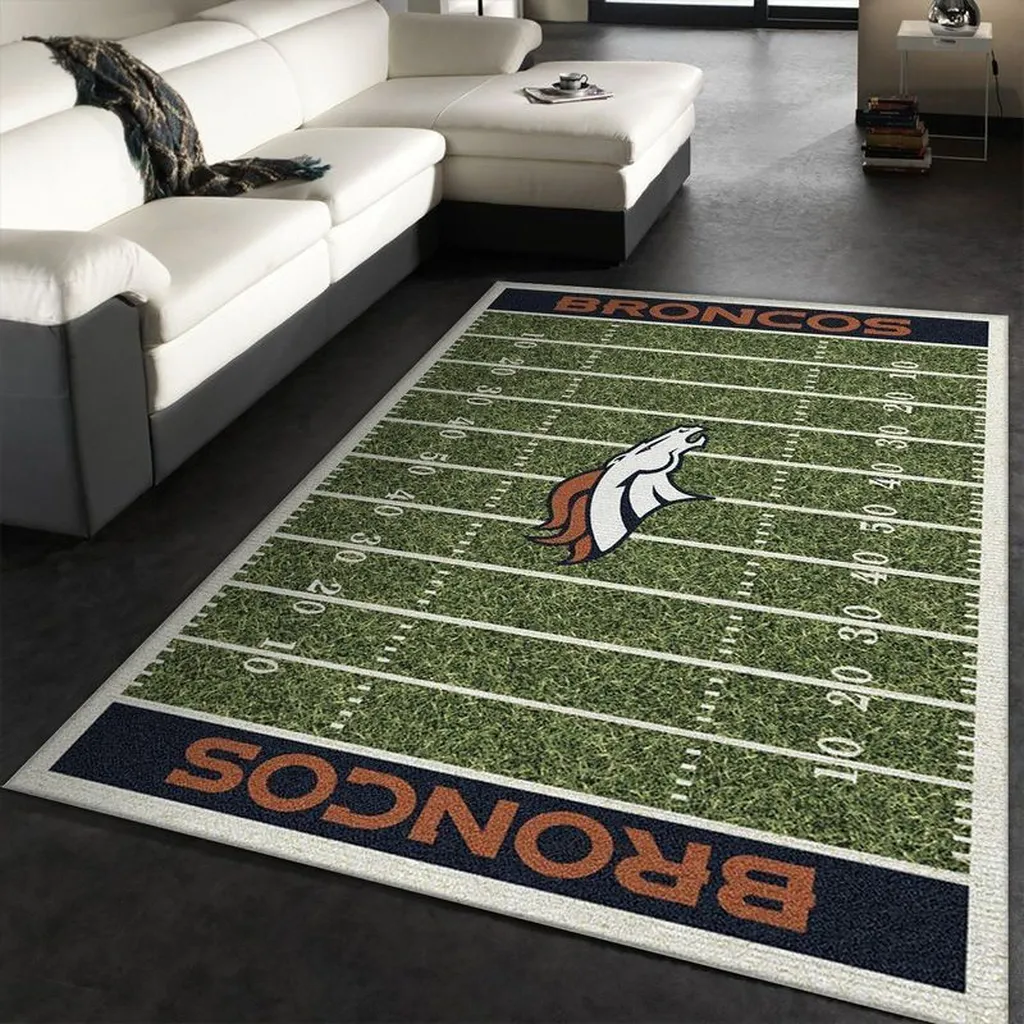Denver Broncos Rug - Football Field for Living Room Decor Green and Orange