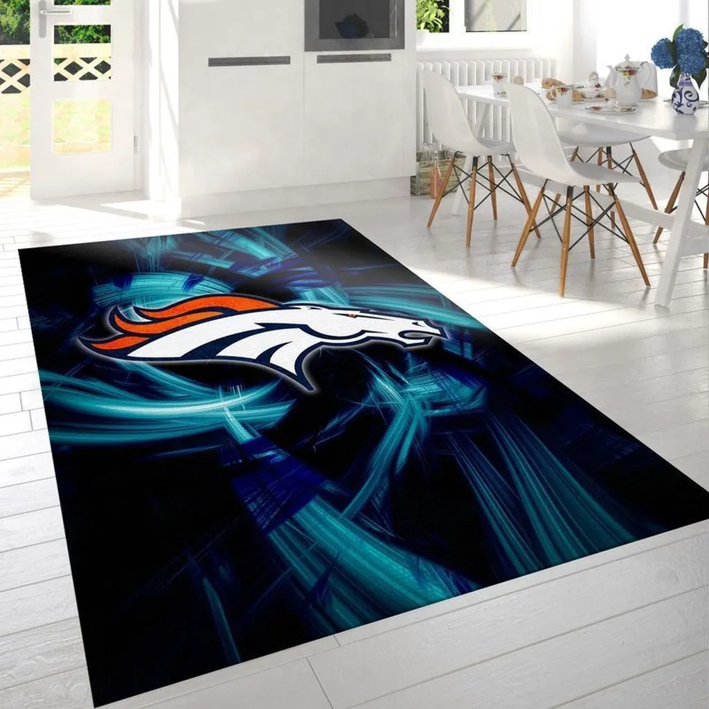 Denver Broncos Rug - for Home and Office Decor Black and Blue