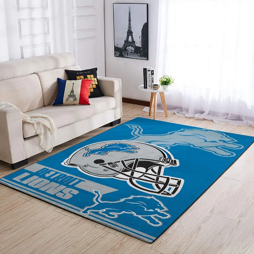 Detroit Lions Rug - NFL Team Logo Area for Living Room Carpet Blue and Gray