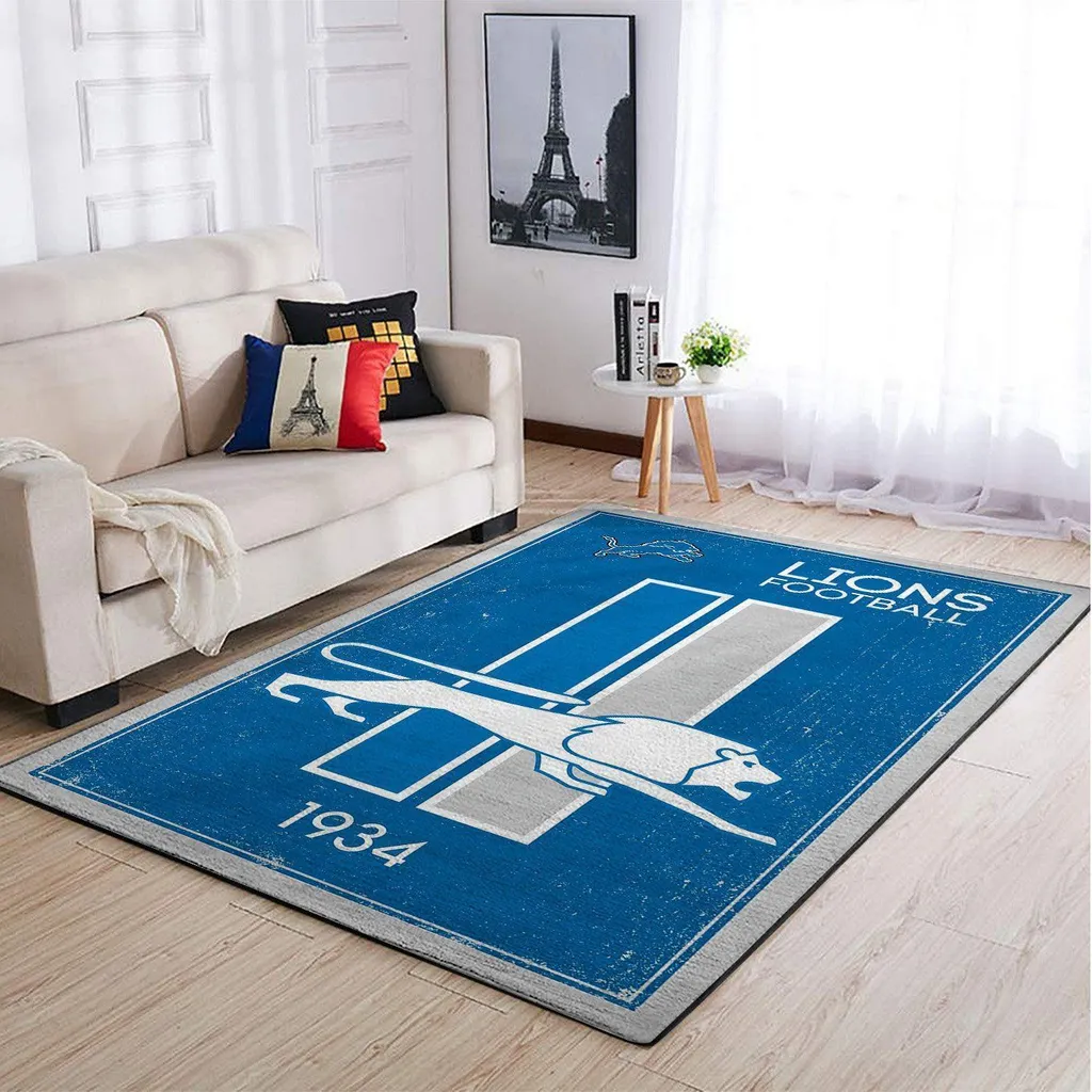 Detroit Lions Rug - Vintage Football Area for Fans Blue and White