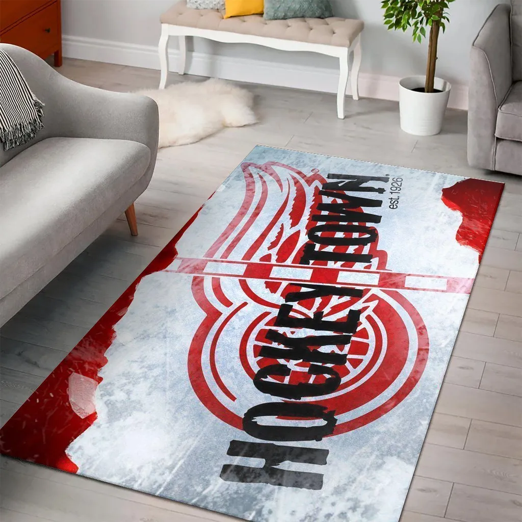 Detroit Wings Rug - Hockey Team Decor for Fans Red and White