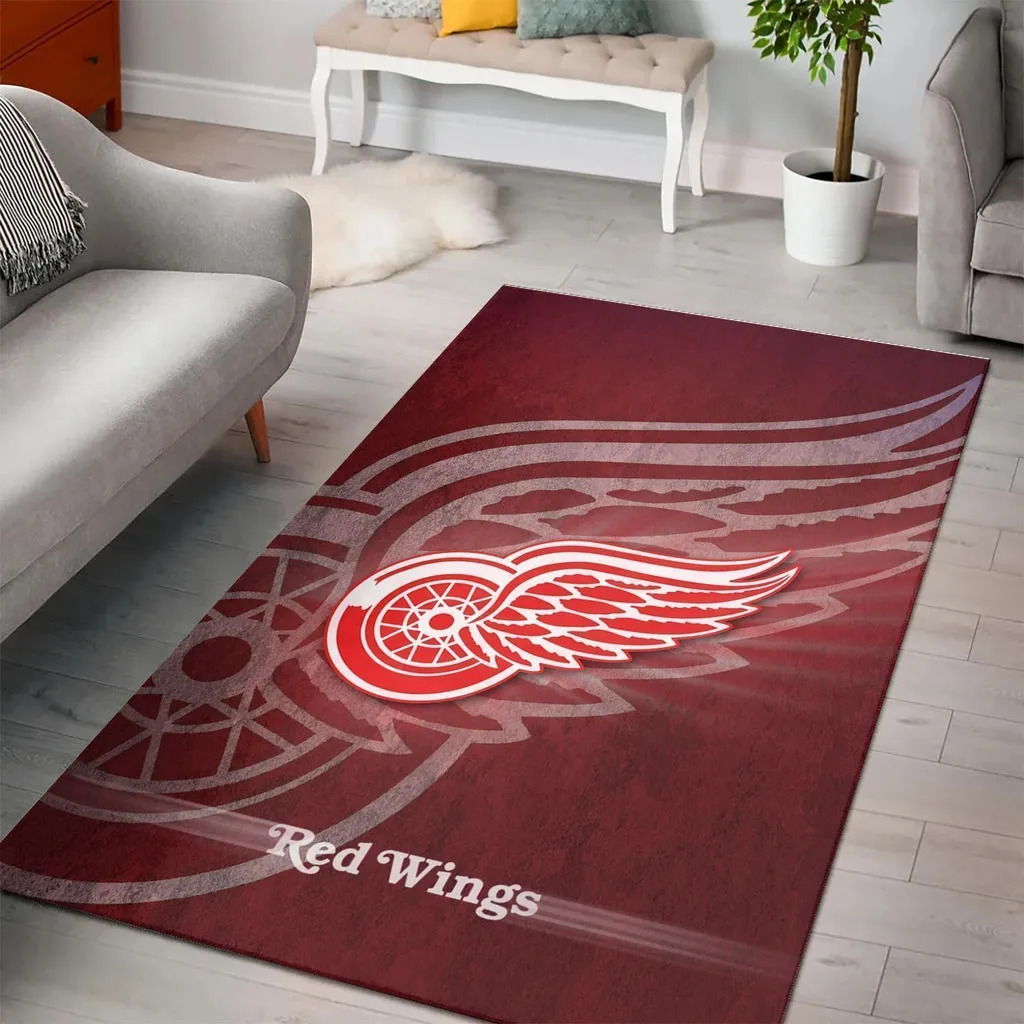 Detroit Wings Rug - NHL Fan Floor Hockey Team Mat Red and White
