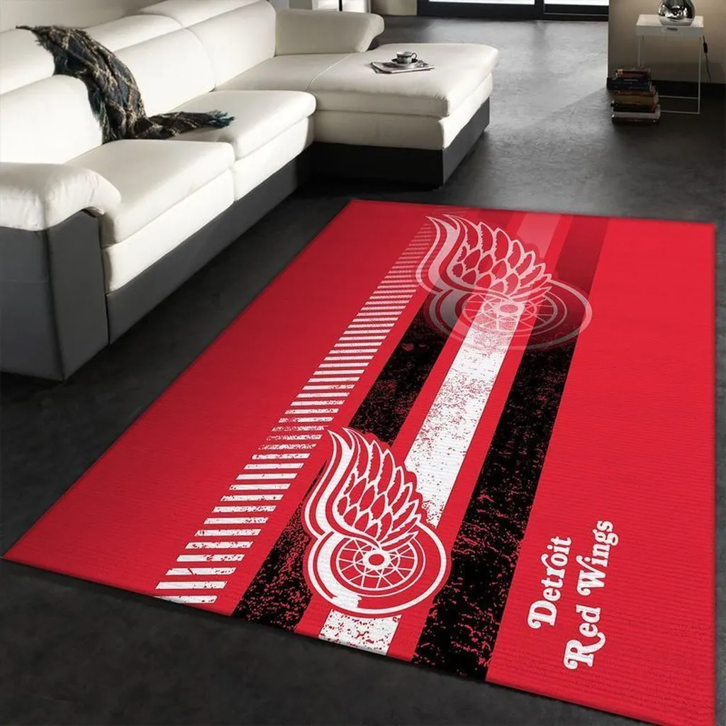 Detroit Wings Rug - Striped Fan Floor Mat Red and White