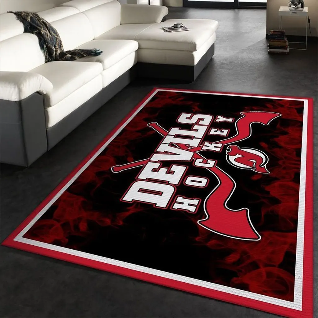 Devils Hockey Rug Perfect for Living Room Floor Decor Black and Red