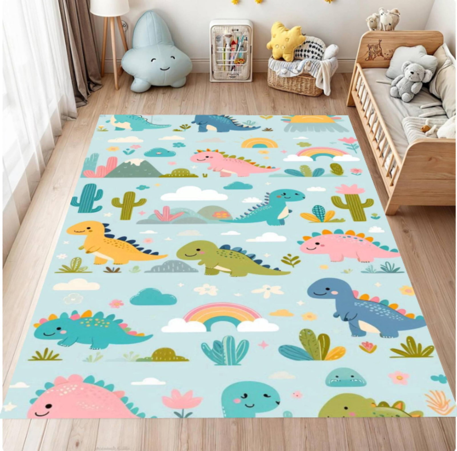 Dinosaur Kids Rug Cartoon Dino Playroom Mat Washable Non-slipTVC1708370
