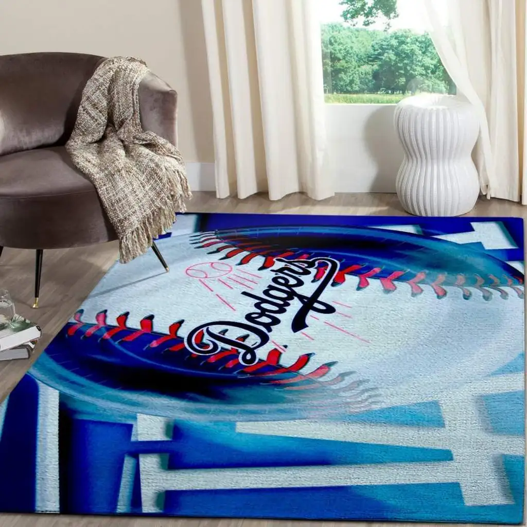 Dodgers Baseball Area Rug for Home Decor Purple and Yellow