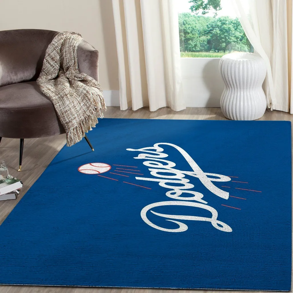 Dodgers Logo Rug for Living Room and Bedroom Decor Blue and White
