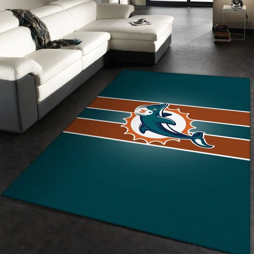 Dolphin Logo Rug Modern Living Room Decor Orange and Teal
