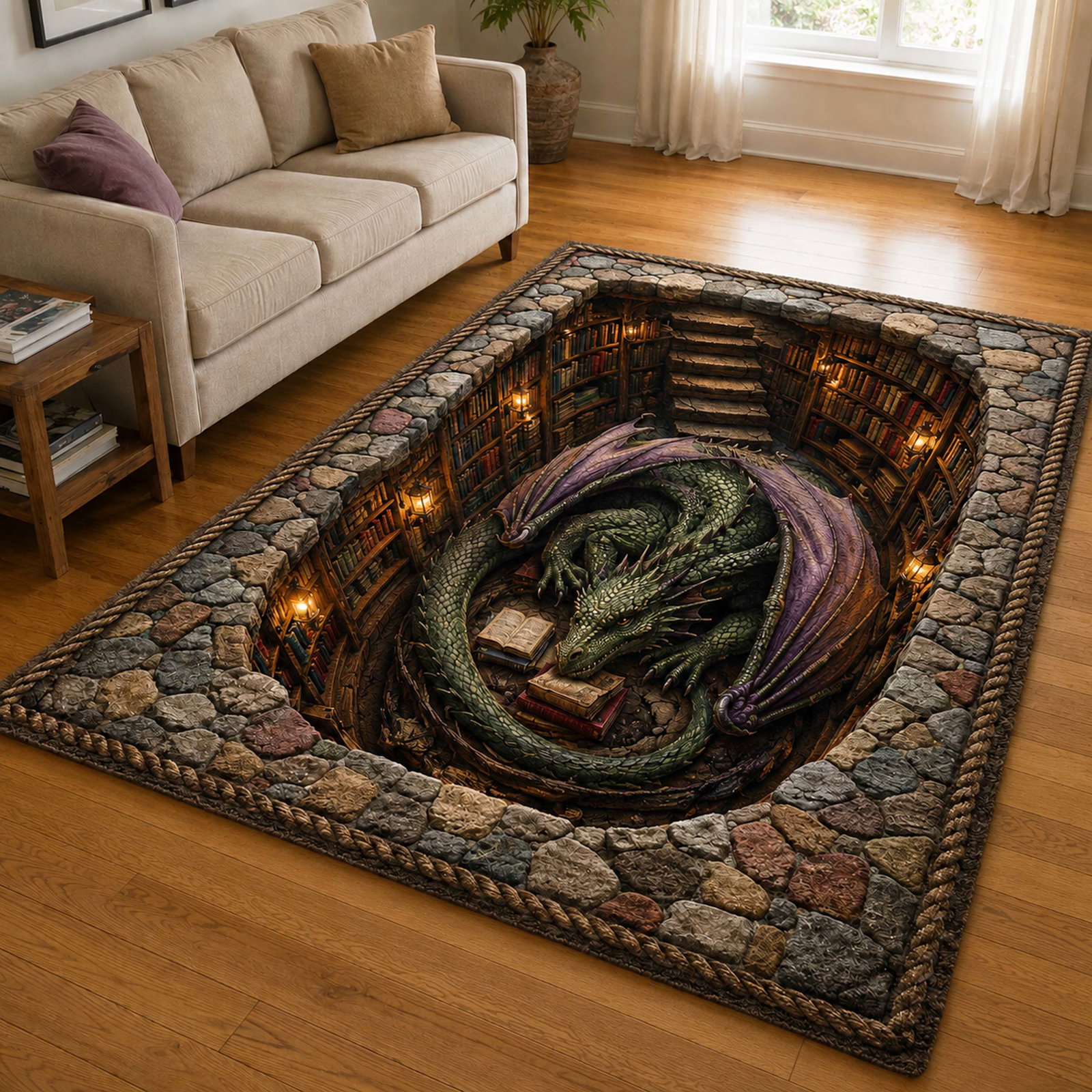 Dragon Tales Area Rug - Non-Slip Washable 3D Print Rug for Living Room & BedroomTVC210848