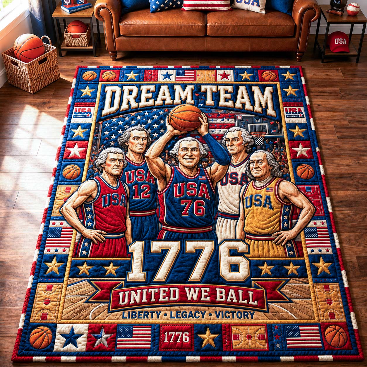 Dream Team 1776 Area Rug - Non-Slip Washable 3D Print Rug for Living Room & BedroomTVC2108163