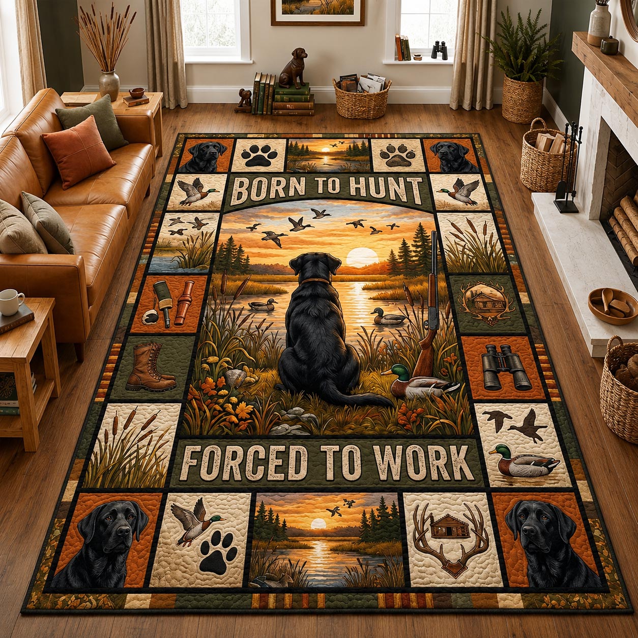Duck Hunting Black Lab Sunset Area Rug - Non-Slip Washable 3D Print Rug for Living Room & BedroomTVC210864