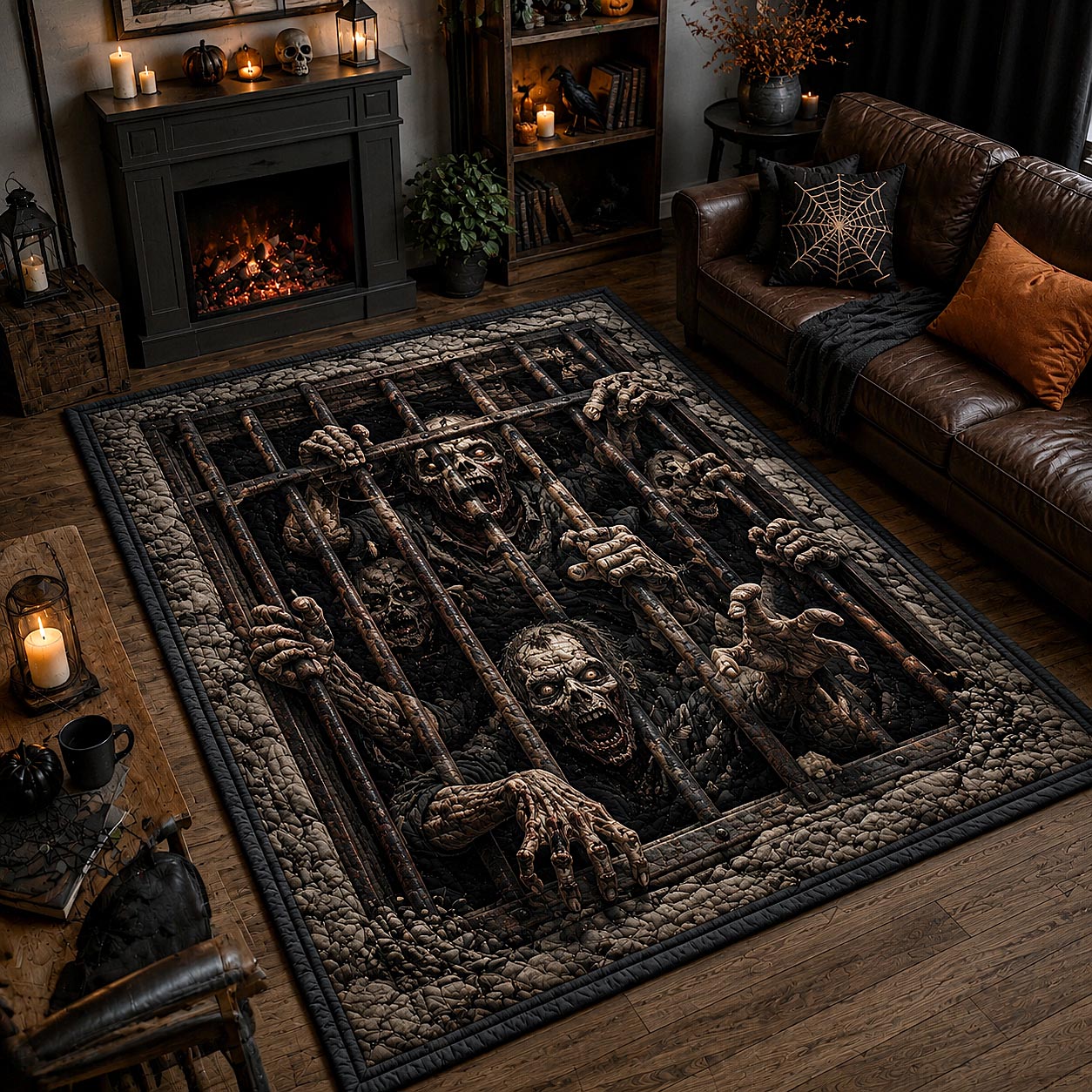 Dungeon Cage Undead Hands Area Rug - Non-Slip Washable 3D Print Rug for Living Room & BedroomTVC210855