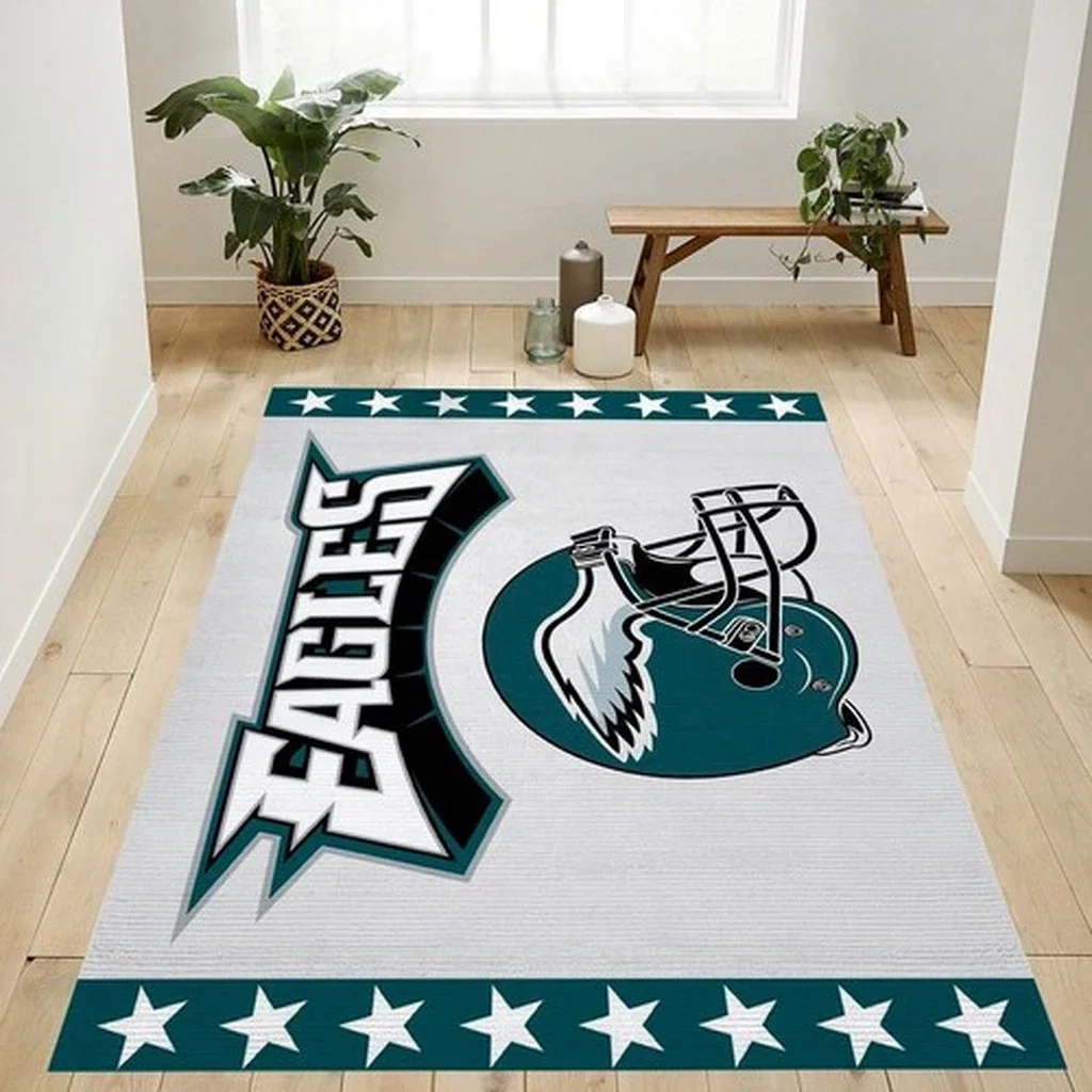 Eagles Helmet Area Rug for Living Room Decor Green and White