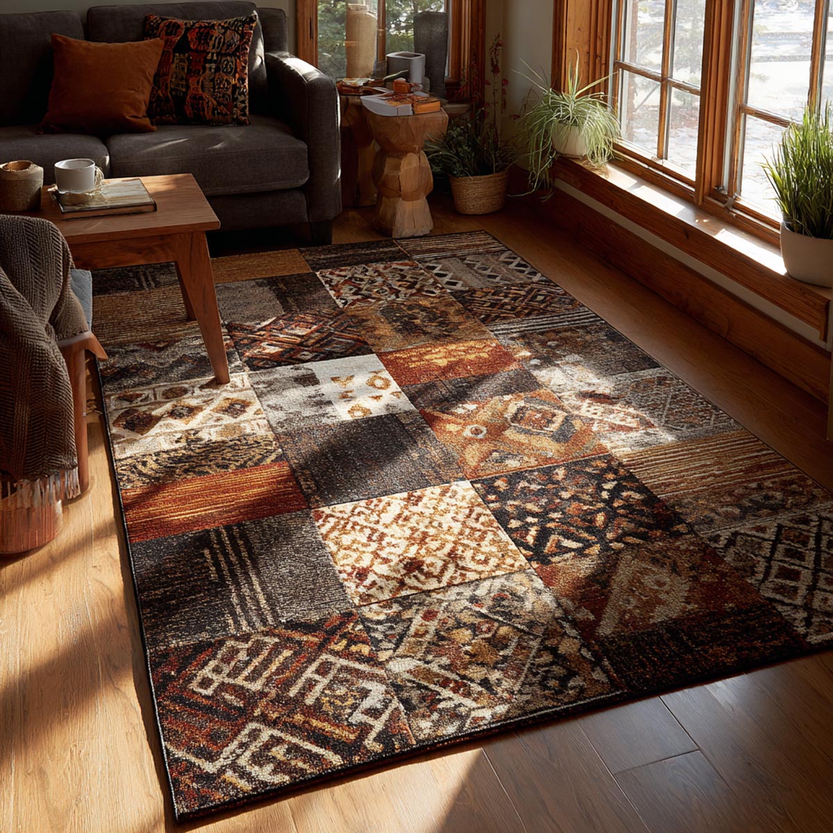 Earth Tones Area Rug - Non-Slip Washable 3D Print Rug for Living Room & BedroomTVC210872