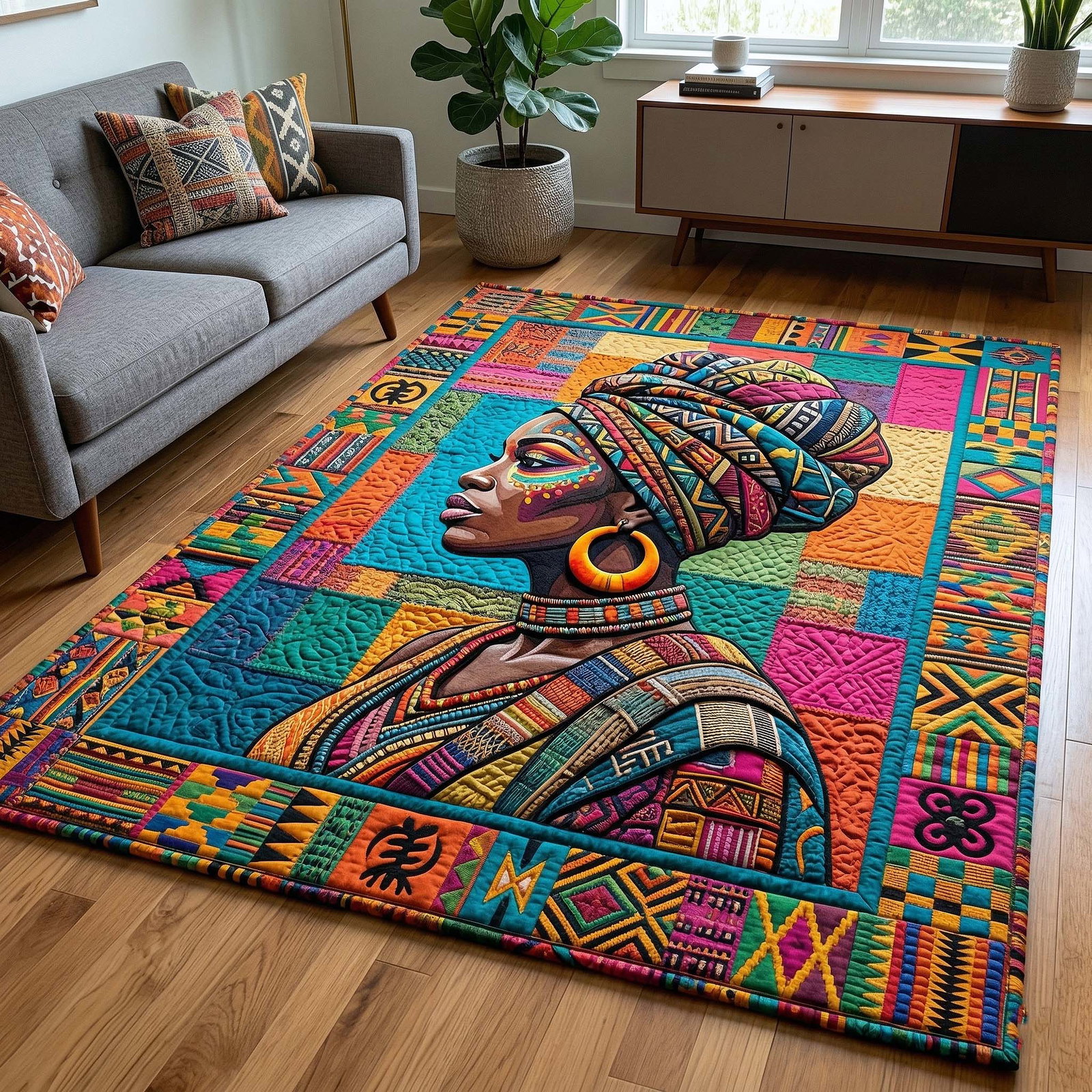 Ebony Queen Area Rug - Non-Slip Washable 3D Print Rug for Living Room & Bedroom (DesignTVC2108202