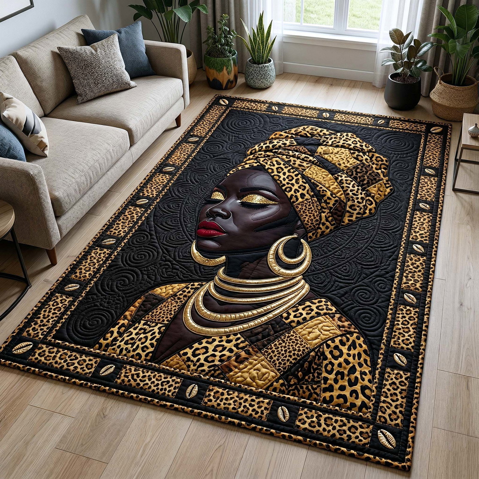 Ebony Queen Area Rug - Non-Slip Washable 3D Print Rug for Living Room & Bedroom (DesignTVC2108203