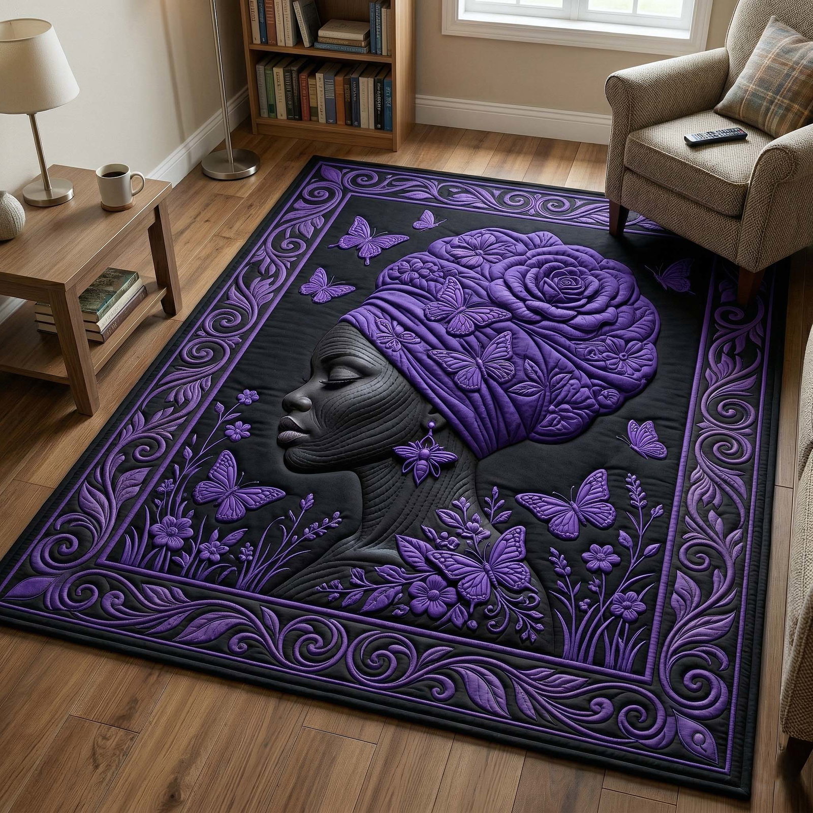 Ebony Queen Area Rug - Non-Slip Washable 3D Print Rug for Living Room & BedroomTVC2108163