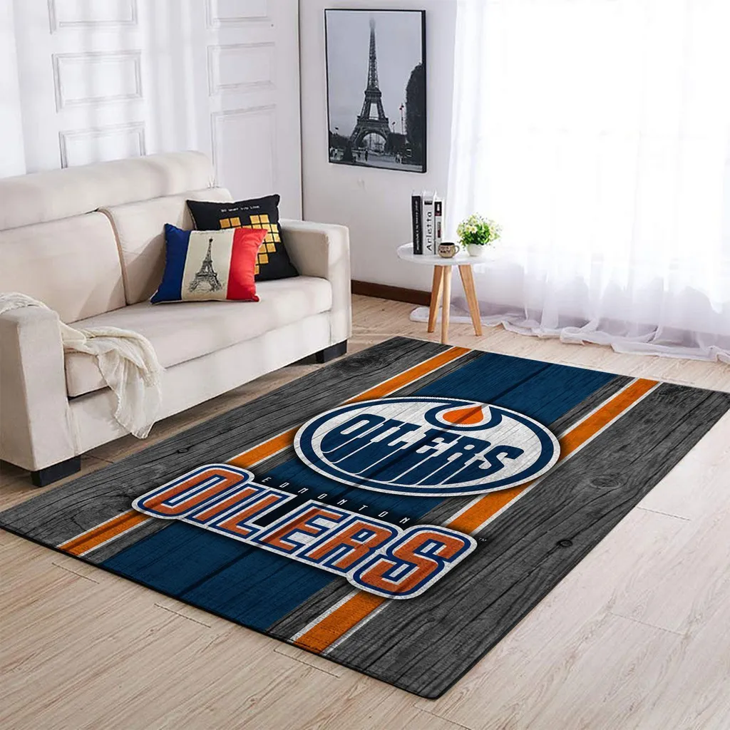 Edmonton Oilers Rug - Hockey Fan Area Floor Carpet Blue and Orange