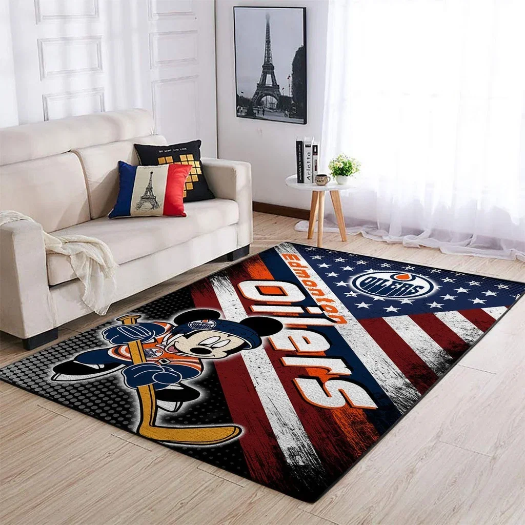 Edmonton Oilers Rug - Hockey Team Logo Area Carpet Blue and Orange
