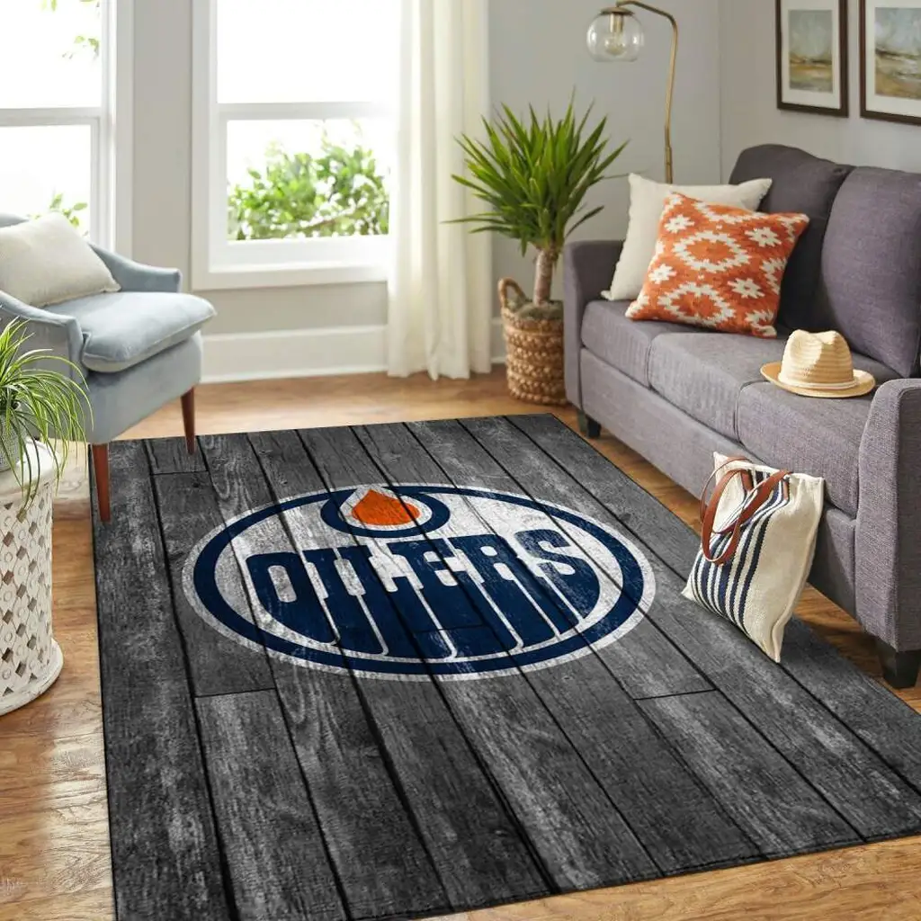 Edmonton Oilers Rug - Perfect for Living Room Decor Black and Blue