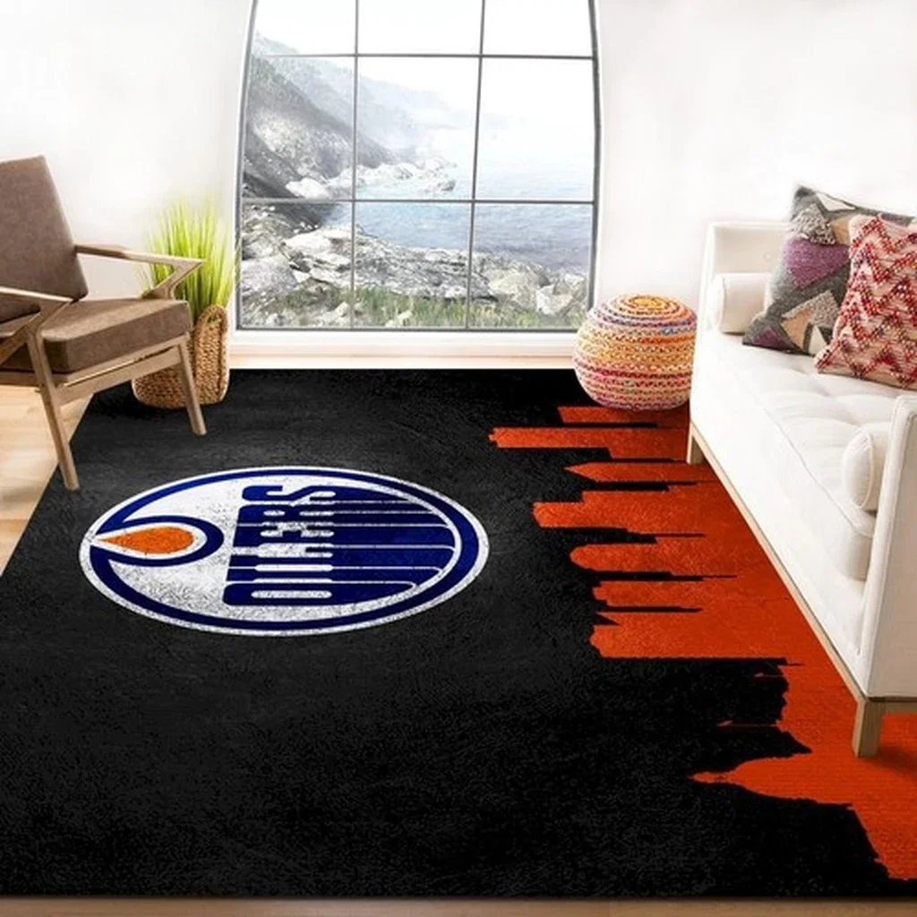 Edmonton Oilers Rug - Skyline Area Perfect for Fans Black and Orange