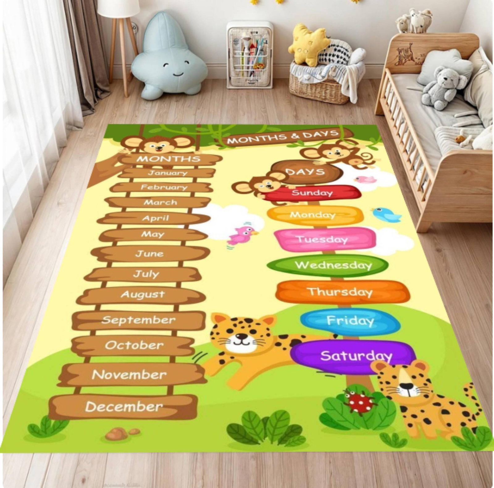 Educational Rug for Months and Days | Playroom Jungle Animals CarpetTVC1708373