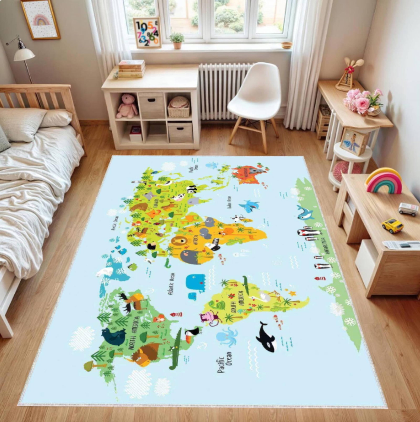 Educational World Map Rug with Animals â€“ Back to SchoolTVC1708378